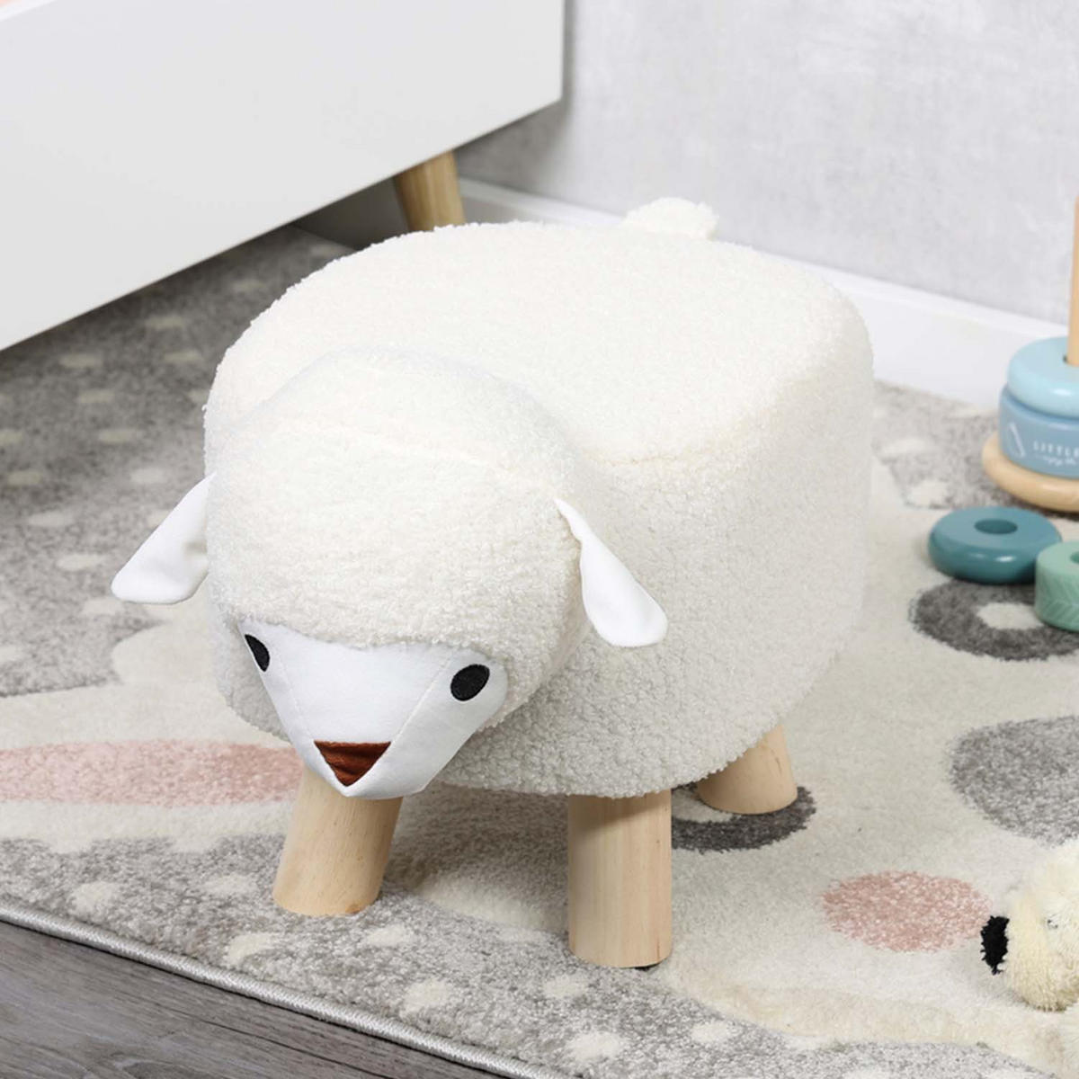 KINDERHOCKER, 2 Stück - Elefant, hellgrau + Schaf, cremeweiß - Multicolor/Creme, Holz/Textil (25/25/47cm) - Kesper