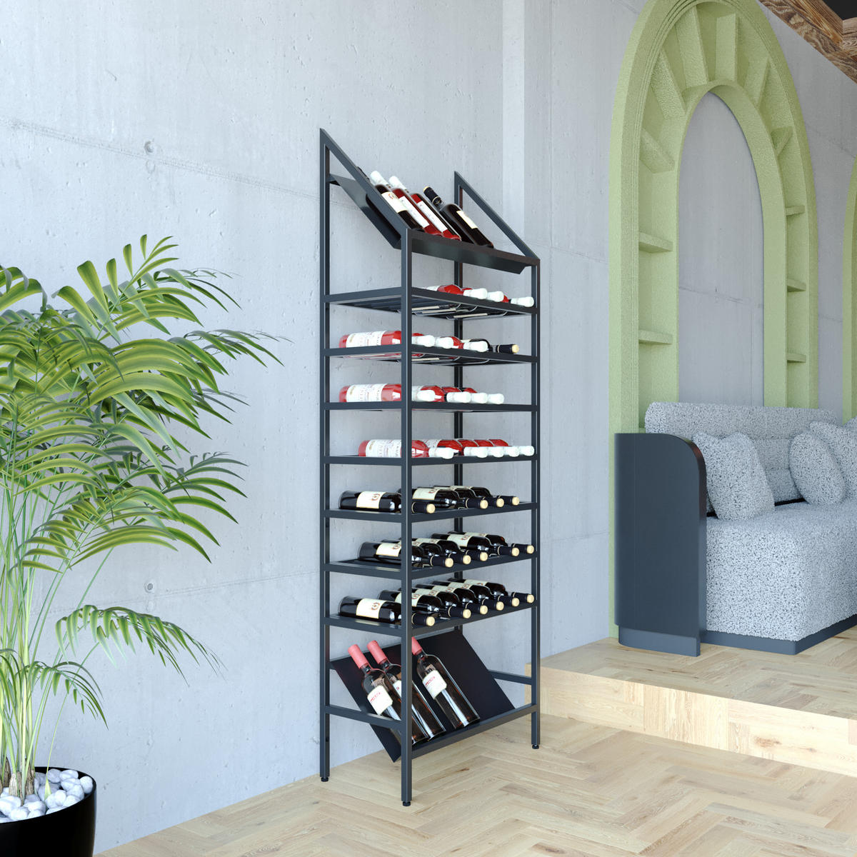 WEINREGAL Burgundy für 56 Flaschen, Metall, schwarz - Schwarz, Metall (60/170/30cm) - Metalo Pro
