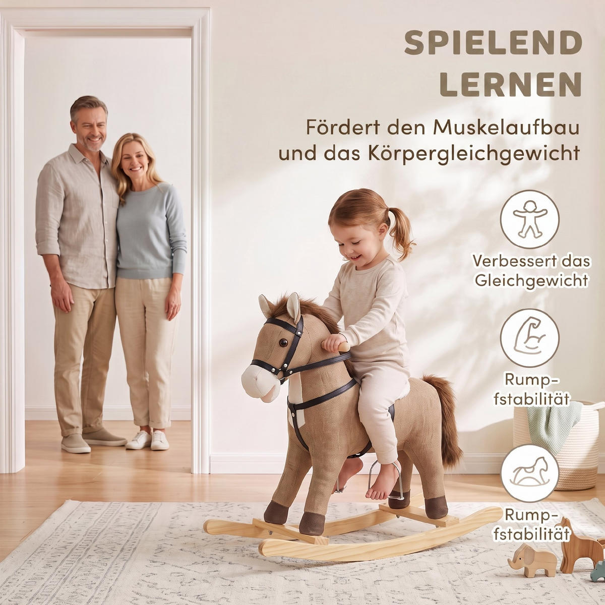 KINDER-SCHAUKELPFERD Polyester Metall Dunkelbraun - Dunkelbraun, Holz (30/68/71cm) - AIYAPLAY