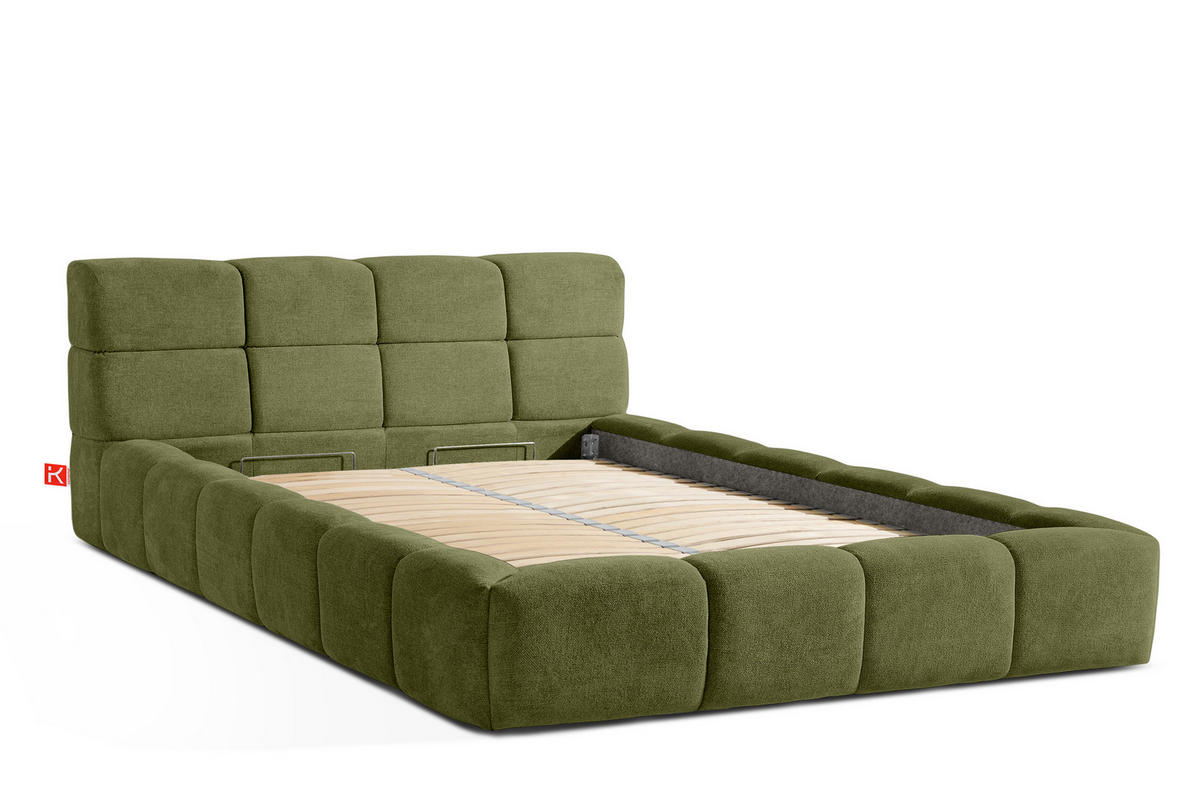POLSTERBETT AERI 140/160/180/200 mit Rahmen und Bettkasten, oliv - Olivgrün, Holz/Holzwerkstoff (140/200cm) - KONSIMO®