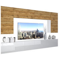 WOHNZIMMERWAND Schrankwand mit LED Eiche Wotan / Weiß - Eiche Wotan/Weiß, Holz (300/180/36cm) - B BELINI GROUP