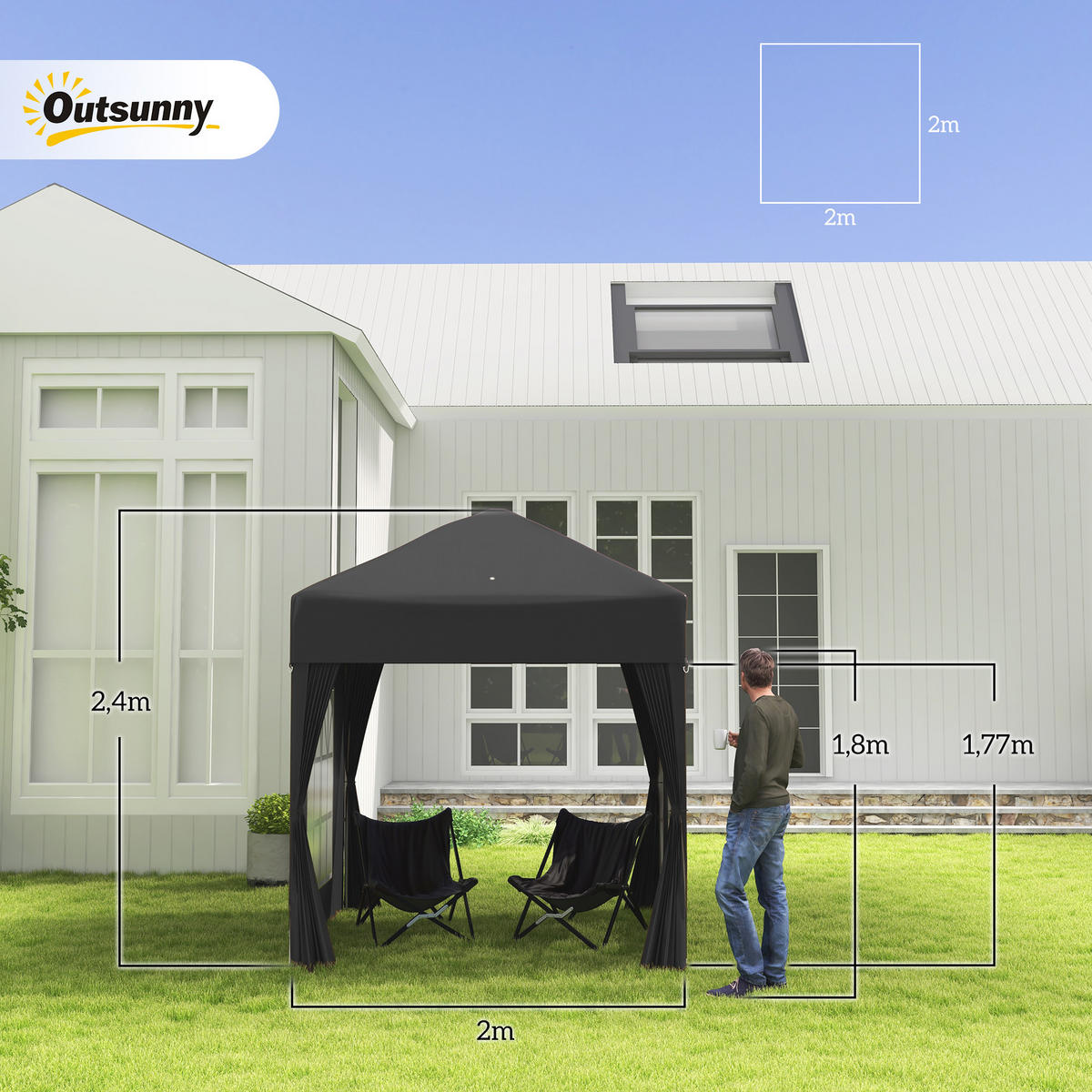FALTPAVILLON, Blau, Stahl, Oxford-Stoff - Schwarz, Metall (2/2.4/2cm) - Outsunny