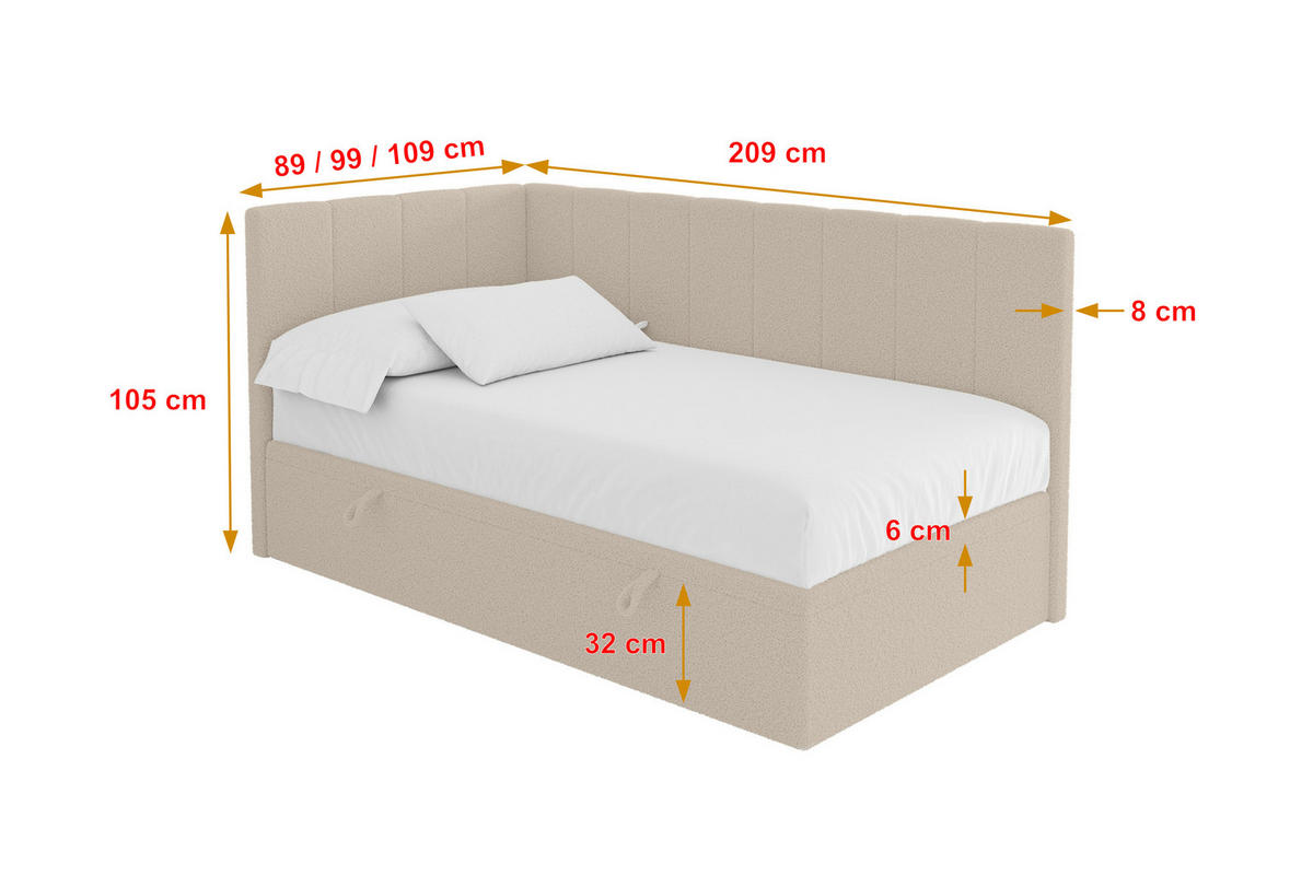 EINZELBETT Jugendbett mit Bettkasten Rechts, ohne Matratze - LOVY 80x200 Dunkelbeige - Mokka, Holzwerkstoff/Textil (80/200cm) - ALTDECOR