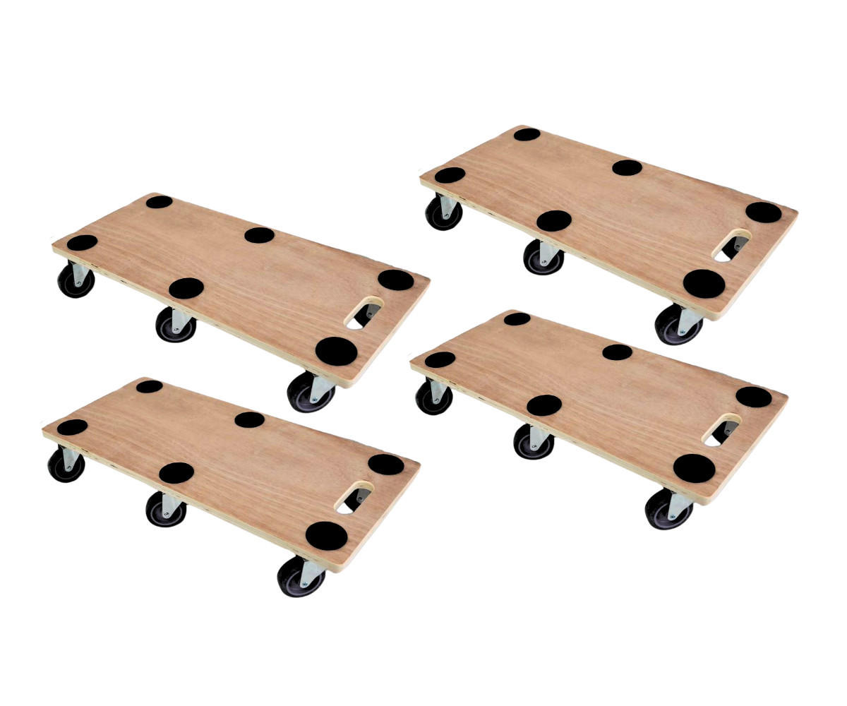 TRANSPORTROLLER 4er-Set mit 6 Rollen 11x30x68cm Traglast 300kg Sperrholzplatte Braun - Braun, Holzwerkstoff (68/30/11.5cm) - PROREGAL