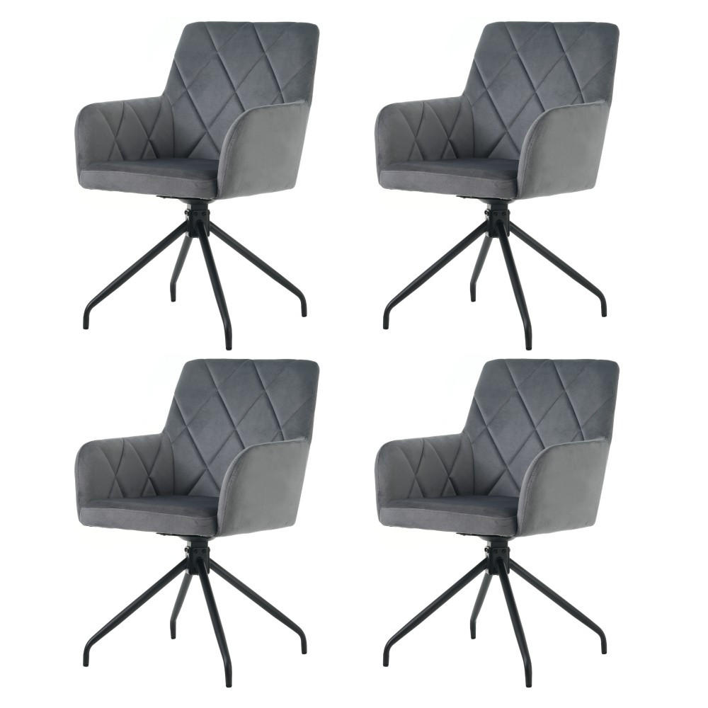 STUHL SET 4 Stück 360° Drehbarer mit Rautenmuster in anthrazit - Hellgrau, Textil (54/85/60cm) - KOMHTOM