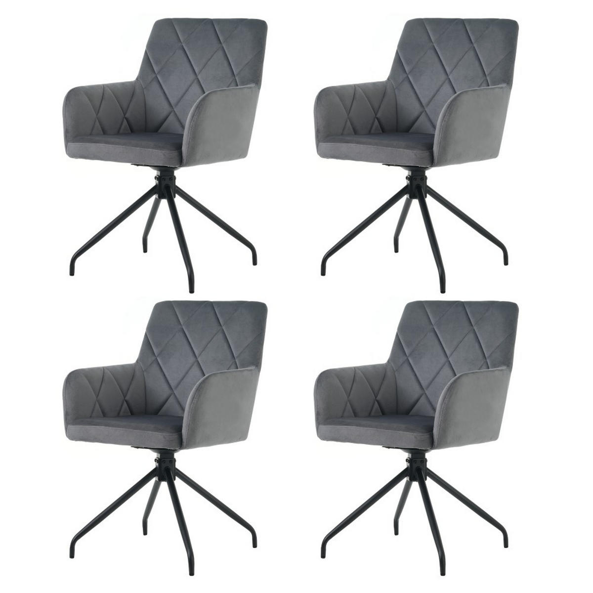 STUHL SET 4 Stück 360° Drehbarer mit Rautenmuster in anthrazit - Hellgrau, Textil (54/85/60cm) - KOMHTOM