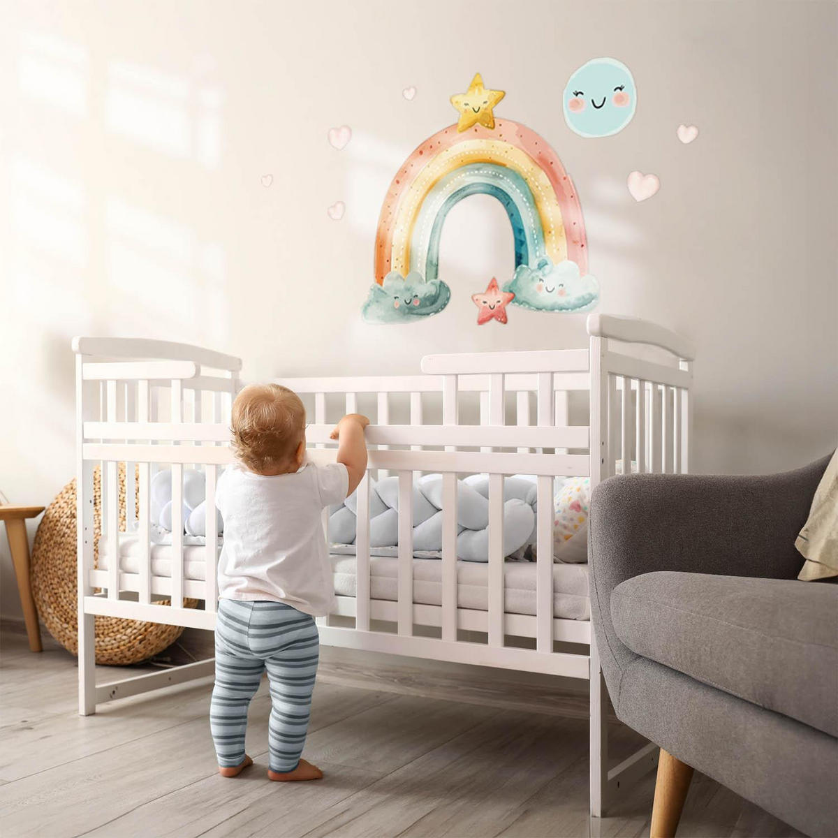 WANDAUFKLEBER 80x88cm - Regenbogen und Sterne - Multicolor, Kunststoff (80/88/0.1cm) - Wallfluent