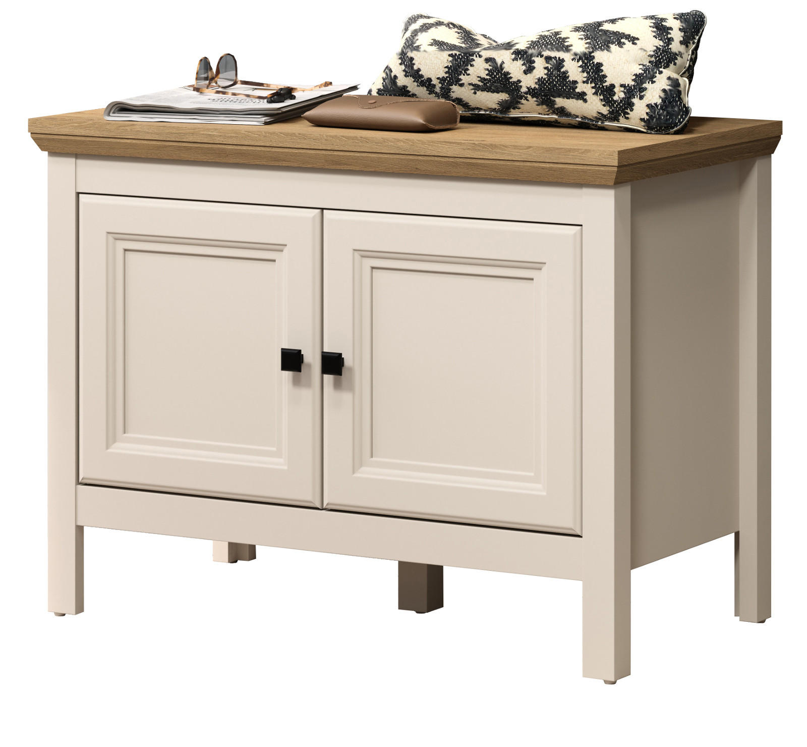 GARDEROBENBANK Kaschmir, Stein Eiche Landhaus 76 cm, Sitzbank mit Soft-Close - Kaschmir/Eichefarben, Holzwerkstoff/Kunststoff (76/57/41cm) - Top.Furn