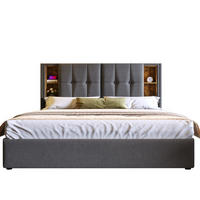 BETT mit Stauraum & Ladestation 140x200 cm Baumwolle Grau - Grau, Metall (140/200cm) - Meubliv