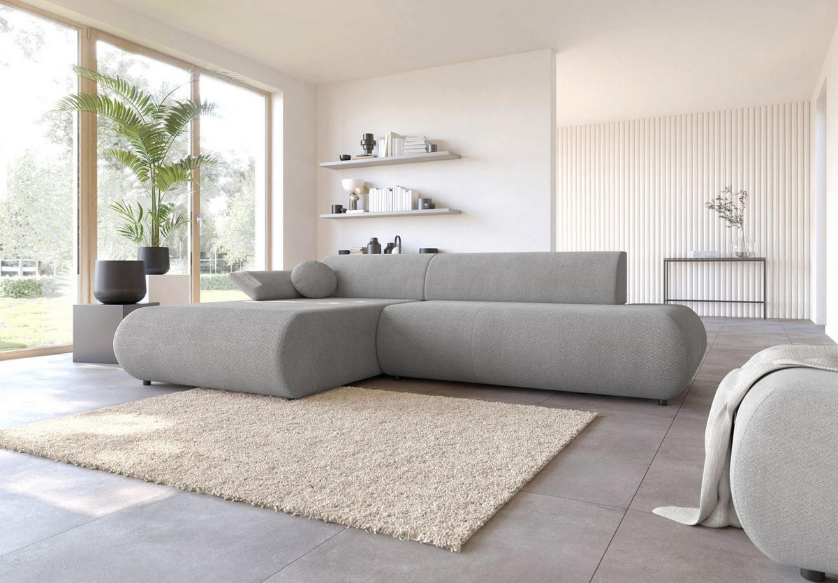 ECKSOFA Armone Grau Chenille - Schwarz/Grau, Kunststoff/Textil (286/173.5cm) - Selsey