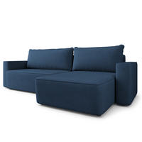 ECKSOFA BELARO CL Blau Samtstoff mit Schlaffunktion - Blau, Holzwerkstoff/Textil (280/162cm) - MASSENO