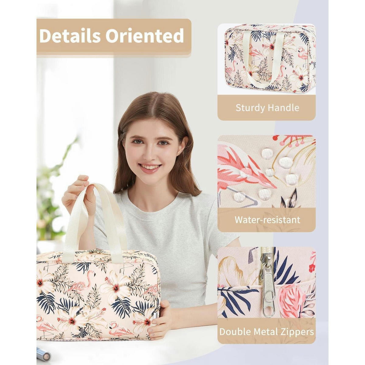 KULTURBEUTEL Flamingo Beige 30 cm - Multicolor, Textil (1/1/2cm)