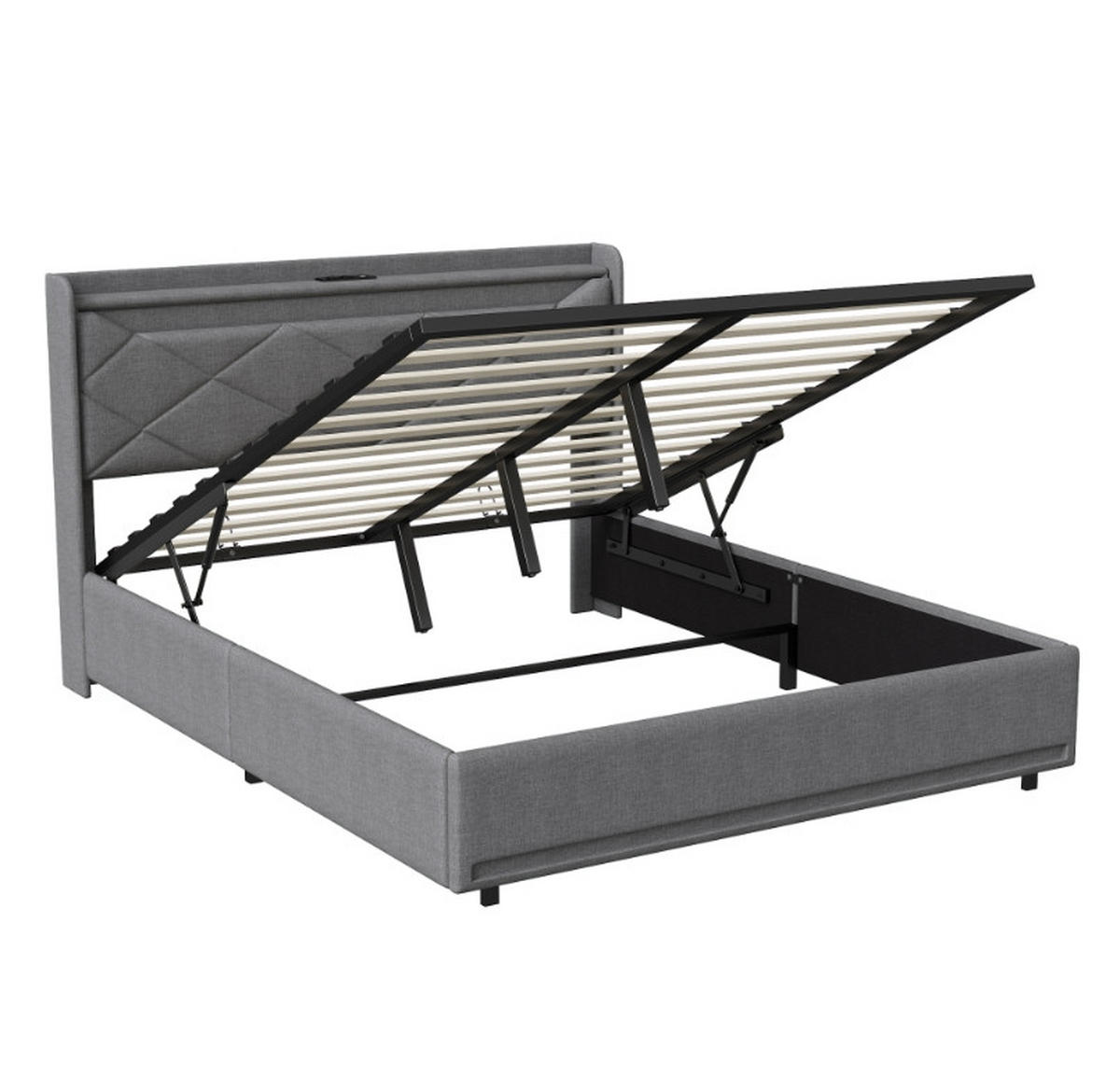 POLSTERBETT 140x200 cm, Bett mit LED-Beleuchtung, Grau Leinen - Grau, Metall (140/200cm)