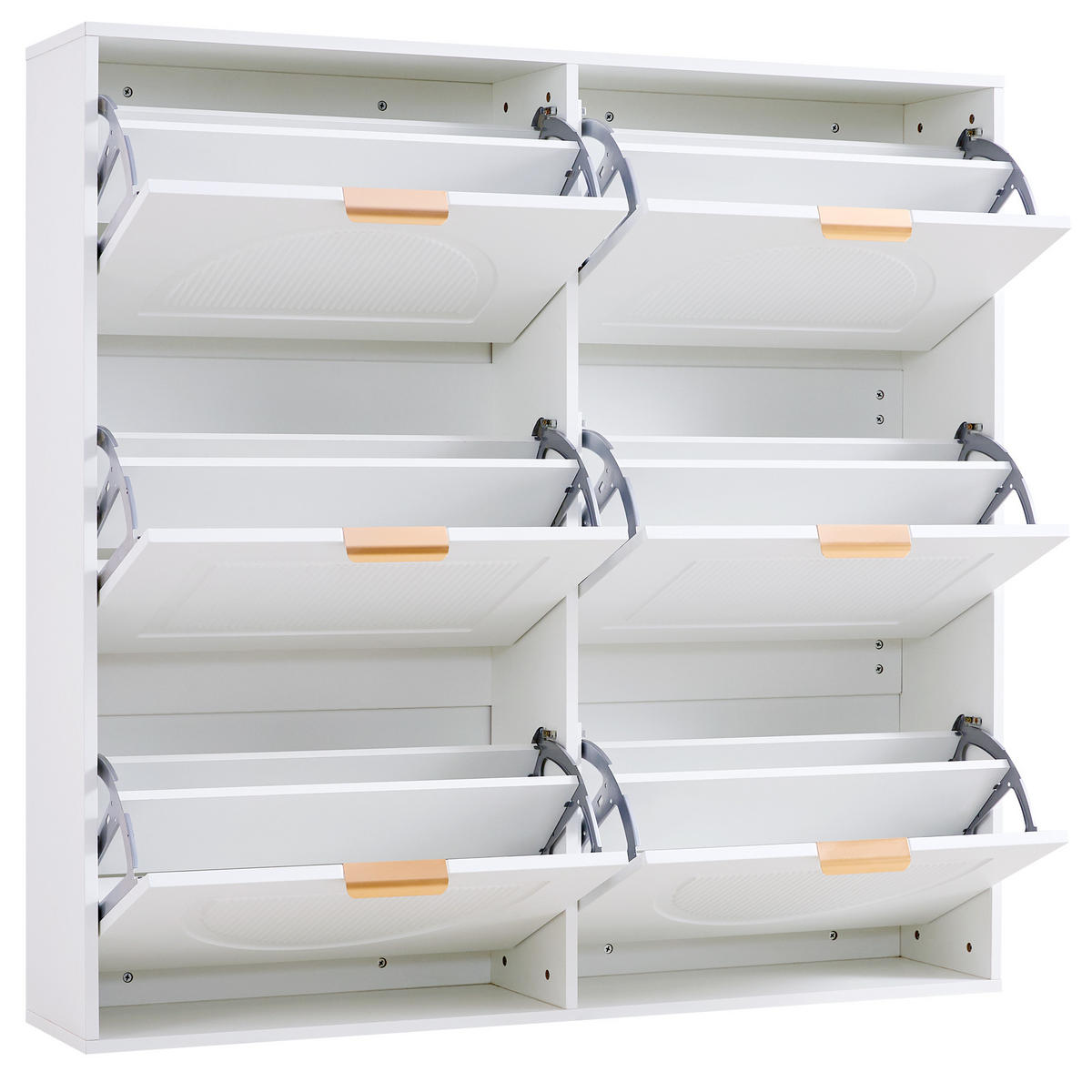 SCHUHSCHRANK Weiß 118/25/115 cm mit 6 Klappen und offenen Fächern - Weiß, Holzwerkstoff (118/115/25cm) - PANGIVO