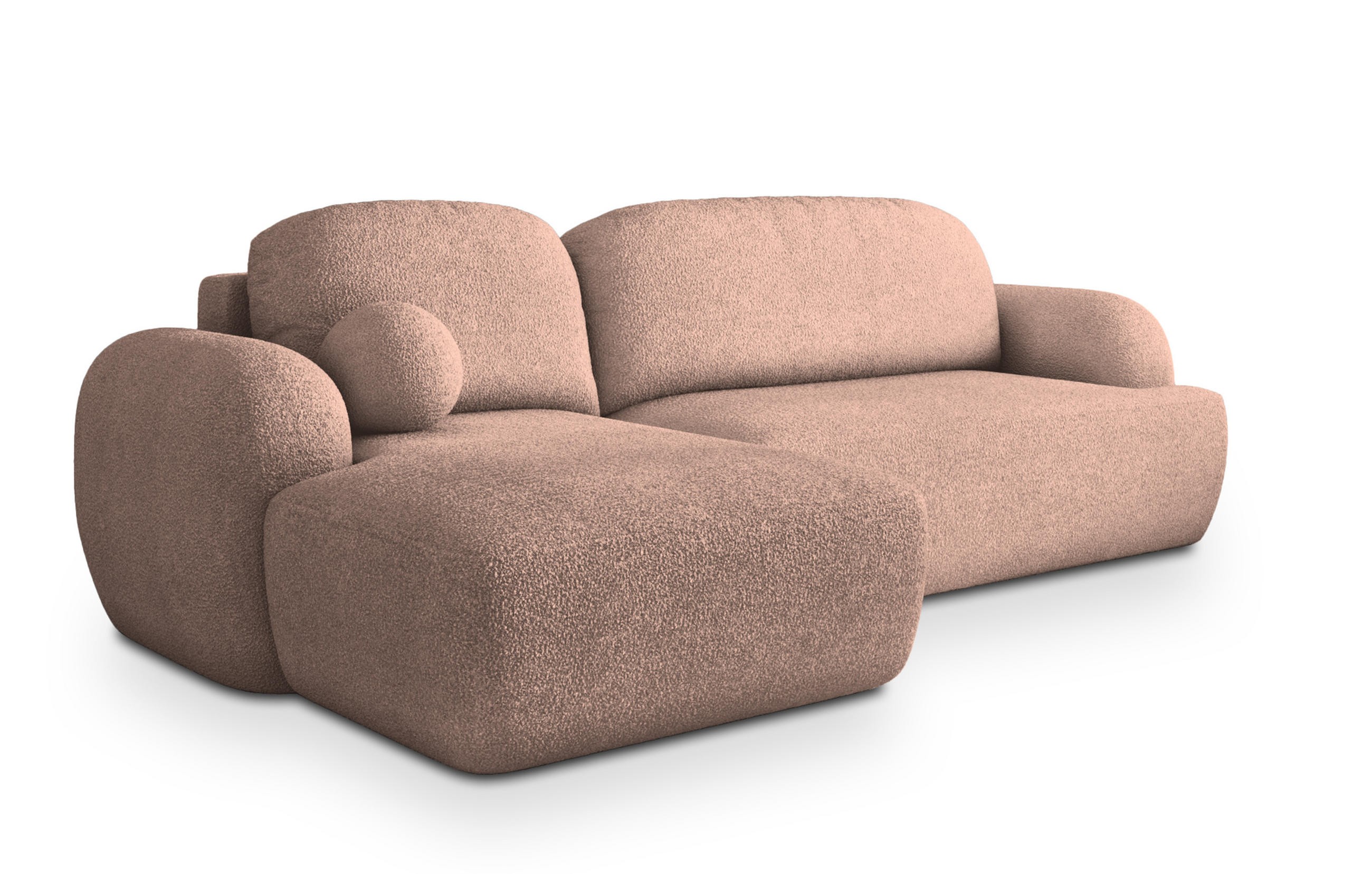 ECKSOFA MODENZA N L-S Rosa Boucle-Stoff mit Schlaffunktion - Rosa, Holz (266/148cm) - MASSENO