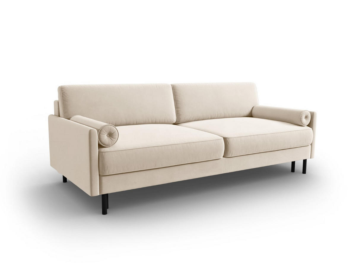 AUSKLAPPBARES-SOFA mit Bettkasten Scott aus Samt leichtes beige 3 Sitzplätze - Beige, Textil (97/87/212cm) - Micadoni