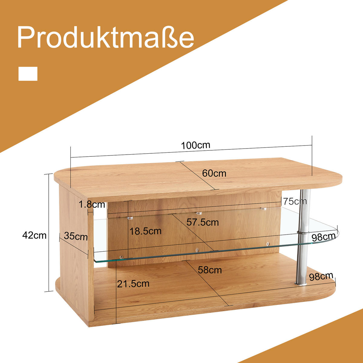 COUCHTISCH Naturholzfarben 100/60/42 cm - Naturfarben, Holzwerkstoff (60/100/42cm) - PANGIVO