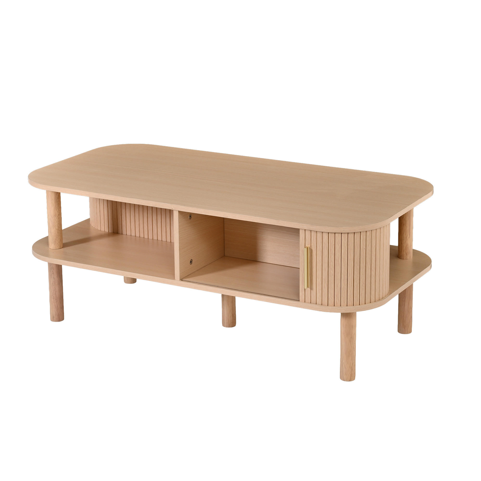 COUCHTISCH DE-37131 mit Rolltor und offenen Fächern Nussbaum - Walnussfarben, Holzwerkstoff (110/55/45cm) - ComfortXL
