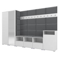 GARDEROBE NELA XII 300 cm (Modulare Flurmöbel Weiß mit Spiegel & Sitzpolster Dunkelgrau 15 Gigantisches Set) - Dunkelgrau/Silberfarben, Holz/Holzwerkstoff (300/187/40cm) - Ravio