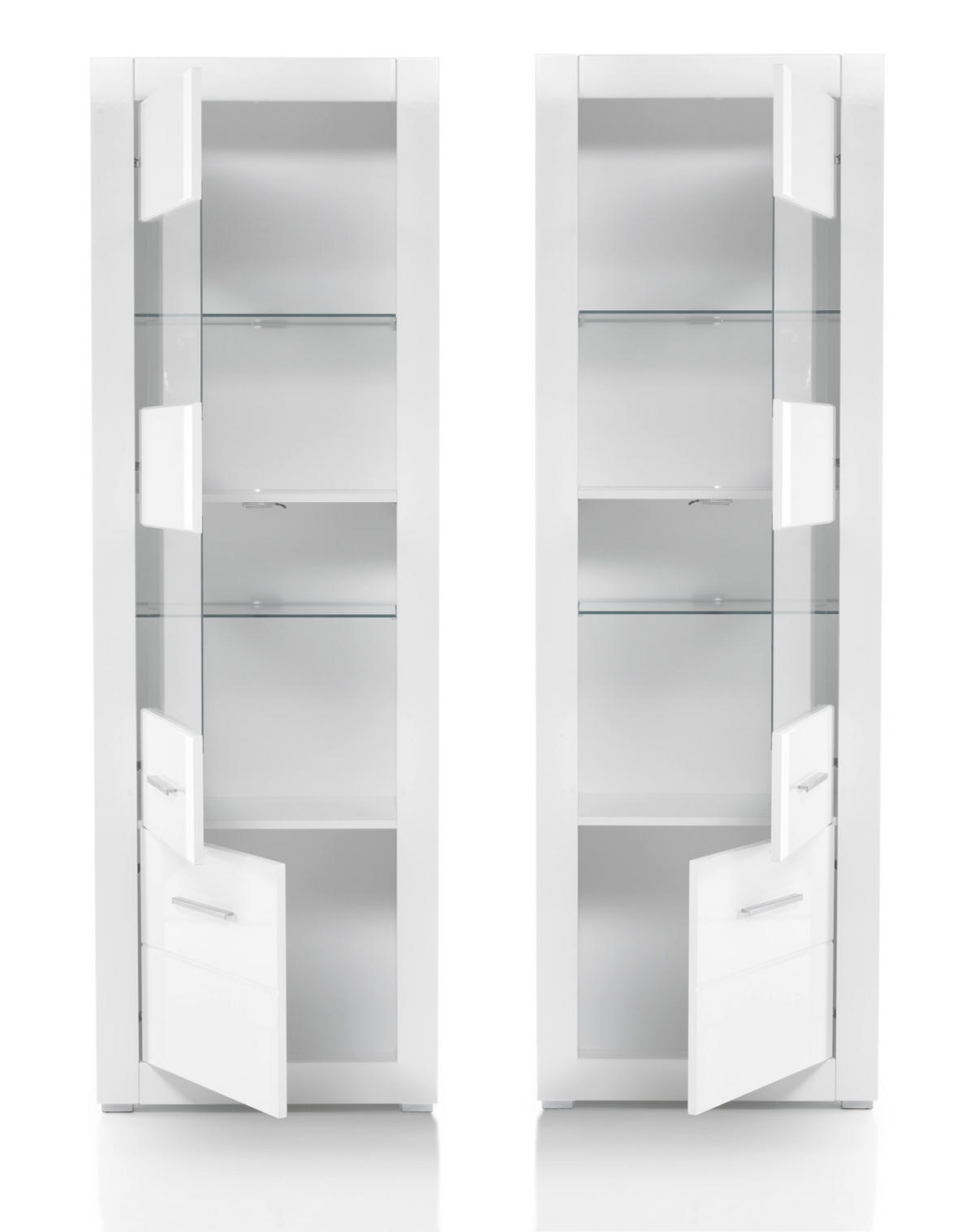 WOHNWAND weiß Hochglanz, Wohnkombination 4-teilig 300 x 198 cm - Chromfarben/Weiß Hochglanz, Glas/Holzwerkstoff (300/198/45cm) - Furn.Design