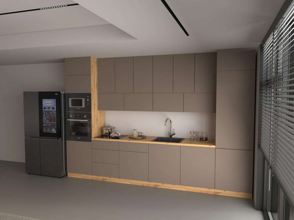 KÜCHENZEILE 360 - Langen KL3-M360 in Beige/Matt - Beige/Schwarz, Holz (360/248/58cm)