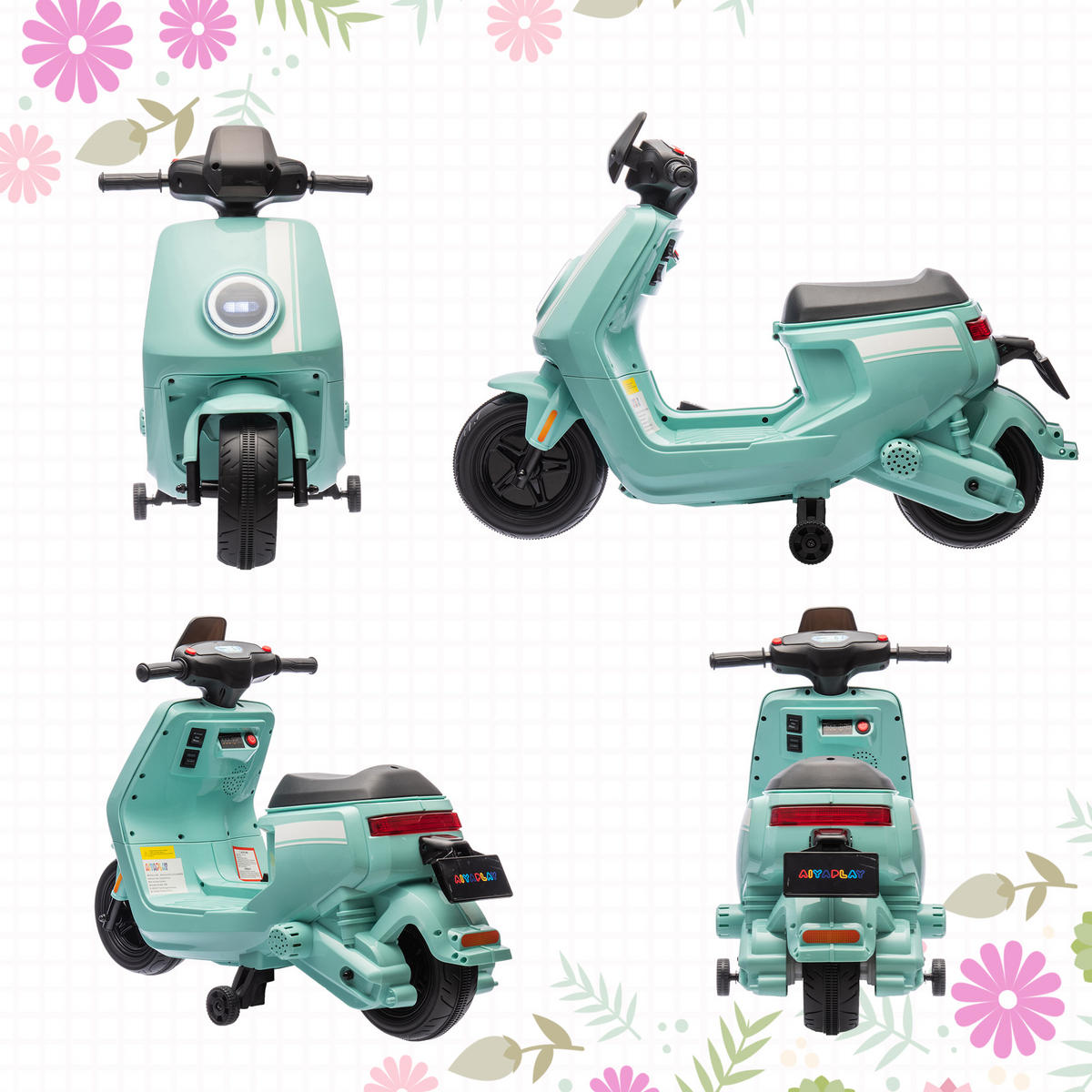KINDER Elektro-Motorrad - Grün, Metall (90/39/61cm) - AIYAPLAY