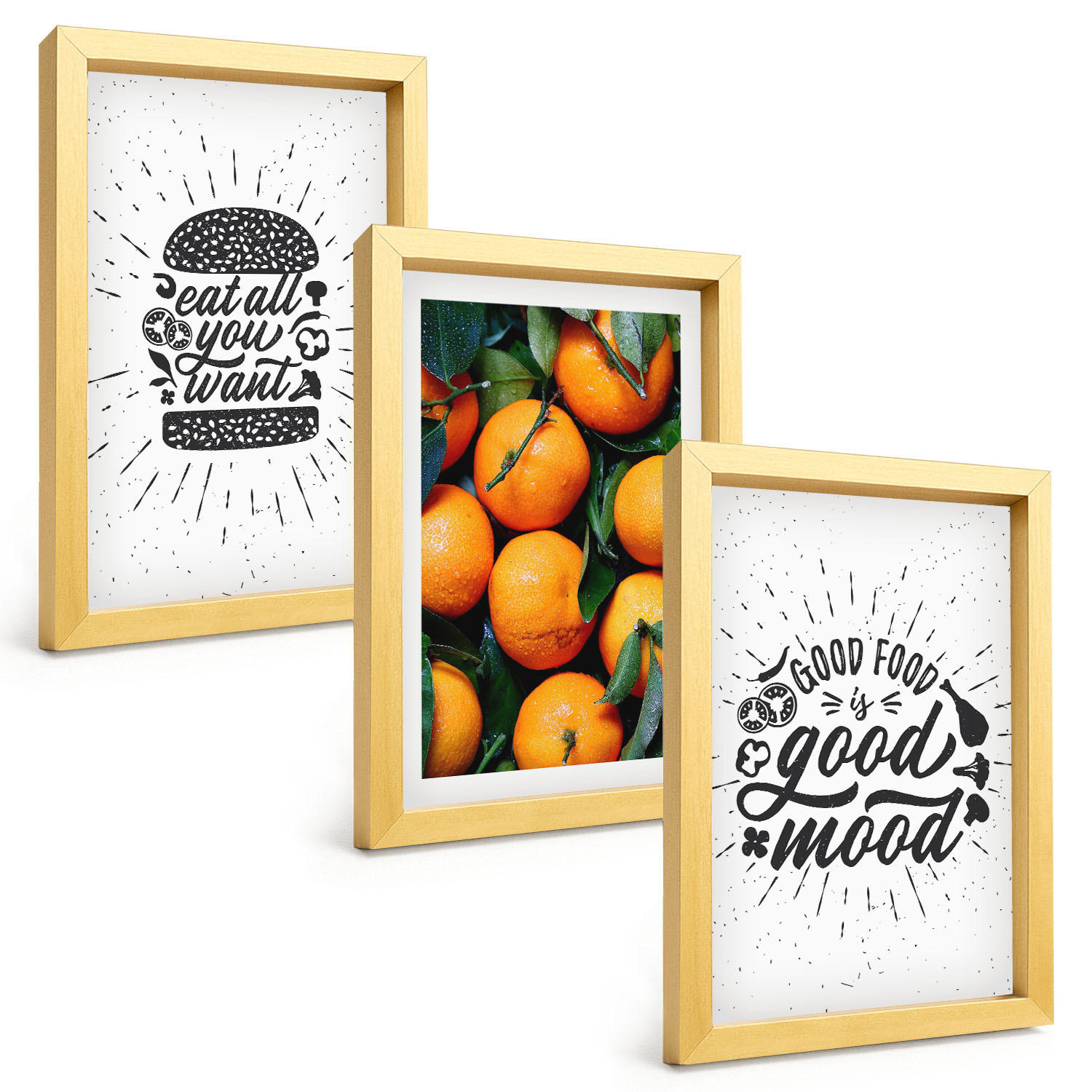 BILDER SET 3er Set - 20x30 cm Goldrahmen - Juicy Oranges Kitchen - Goldfarben, Kunststoff (20/30cm) - TULUP