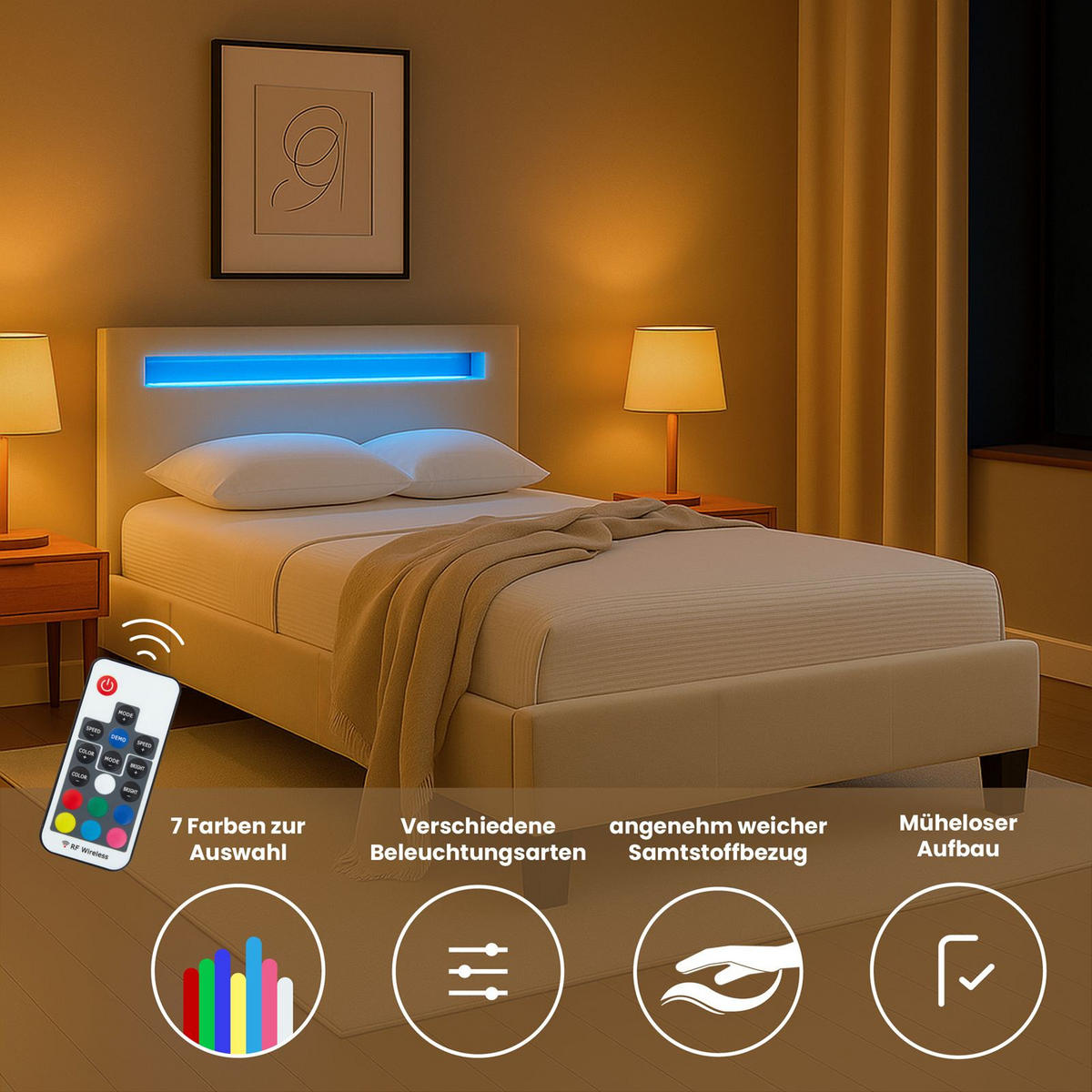 POLSTERBETT LASHIO 120x200 cm cremeweiß - Creme, Textil (120/200cm) - IDIMEX