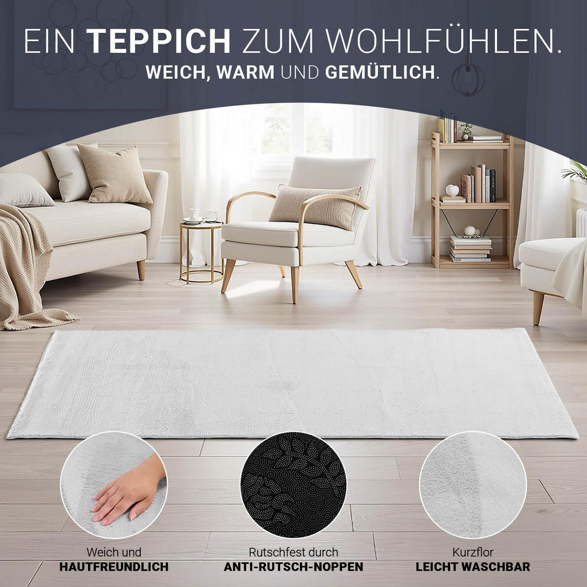 TEPPICH in Grau 120/180 cm waschbar - Grau, Textil (120/180cm) - Homestyle4u