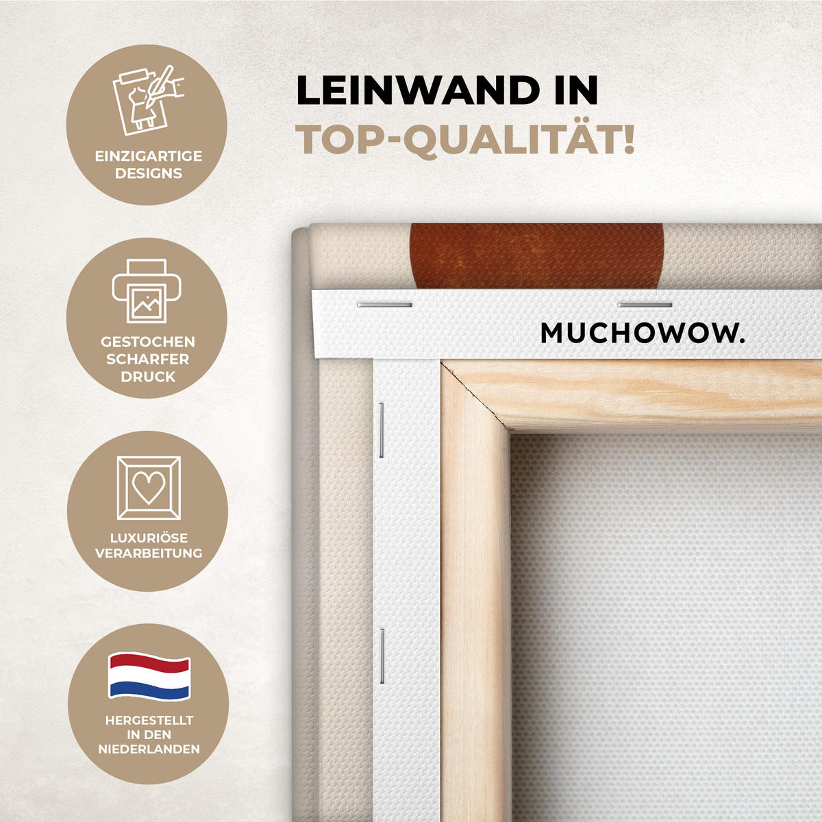 LEINWANDBILD Formen - Rund - Blätter - Beige 20x30 cm - Rostfarben, Textil (20/30cm) - MuchoWow