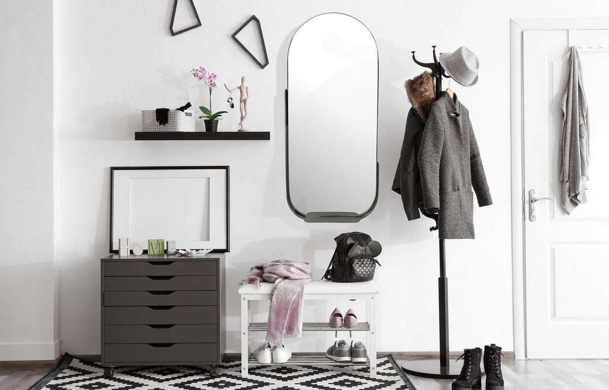 WANDSPIEGEL Oval Metall Schwarz 51x114 cm Mit Ablage - Schwarz, Glas (51/114/8cm) - KADIMA DESIGN