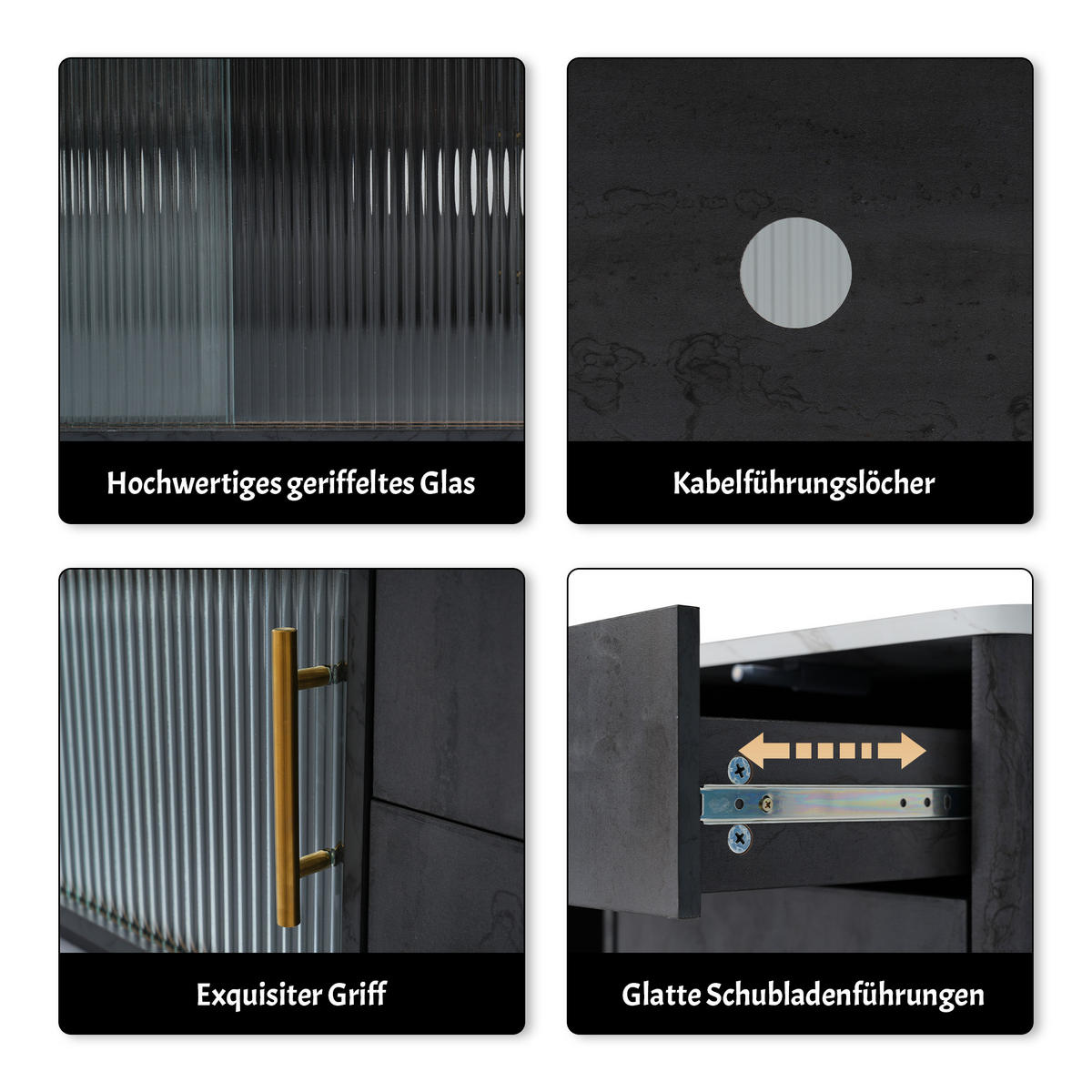 TV-SCHRANK Grau und Schwarz 160/40/44,5 cm - Schwarz, Holzwerkstoff (40/44.5/160cm) - Urban Meuble