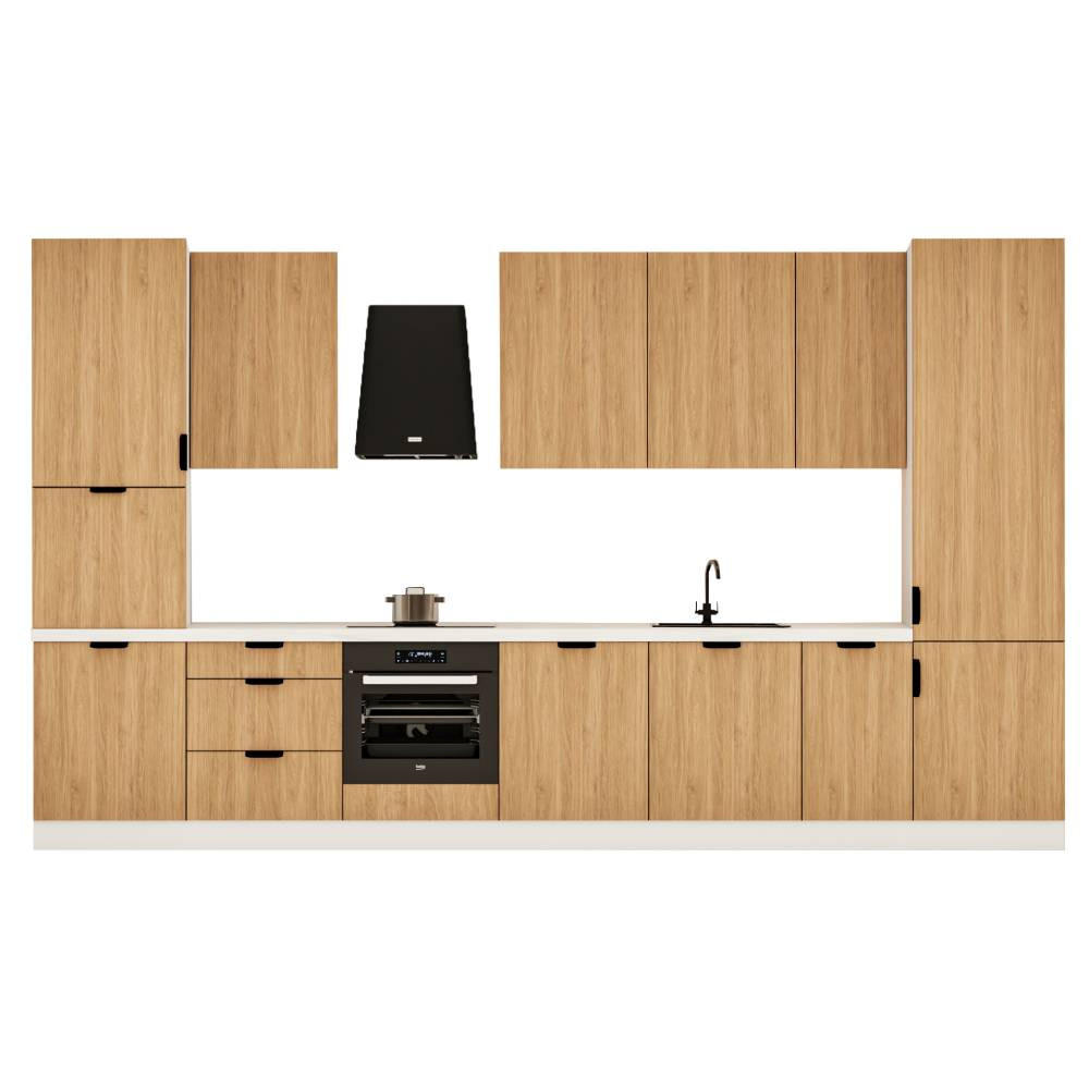 KÜCHENZEILE 400 cm - Sorento KS9-M400 - in Sonoma Eiche / Weiß - Schwarz/Weiß, Holz/Metall (400/247/58cm)