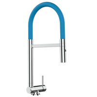 VORFENSTER-KÜCHENARMATUR, Umklappbar 4,5 CM, Verchromt und Hellblau, 2-Strahl-Brause - Hellblau, Metall (21.3/44.4/21.3cm) - VIZIO