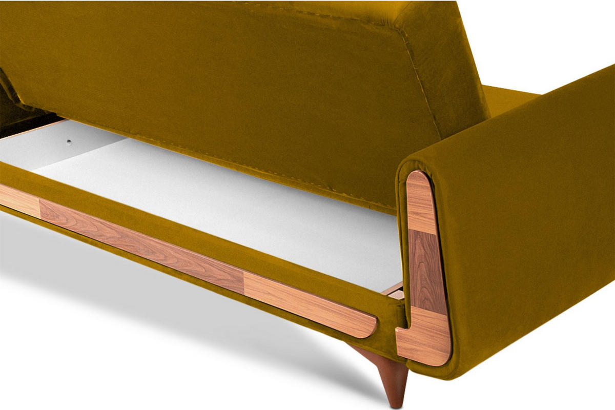 3-SITZER-SCHLAFSOFA GUSTAVO mit Armlehnen, Gelb - Gelb/Braun, Holz/Holzwerkstoff (230/98/98cm) - KONSIMO®
