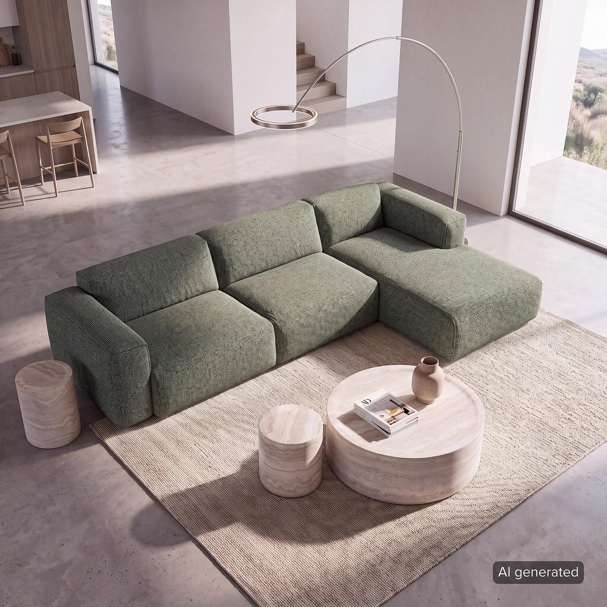 3-SITZER ECKSOFA mit Longchair - Schwarz/Grün, Kunststoff/Textil (317/173cm) - home24