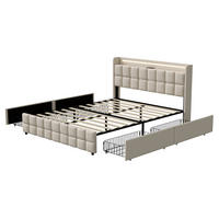 POLSTERBETT 160x200 cm mit LED, USB, 4 Schubladen, Leinen, Beige - Beige, Holz (160/200cm)