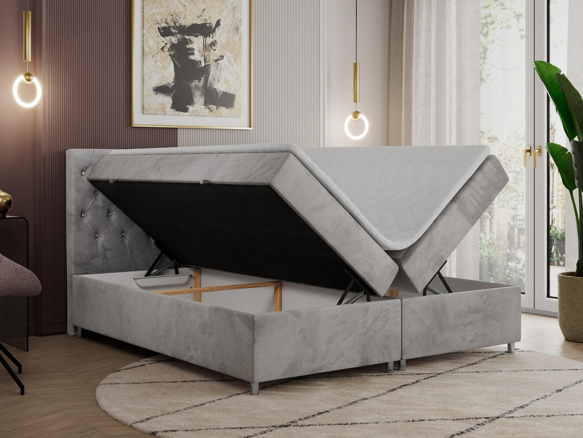 BOXBETT ROMA 120/200 - Hellgrau Velvet - H3 - Hellgrau, Holz/Textil (120/200cm)