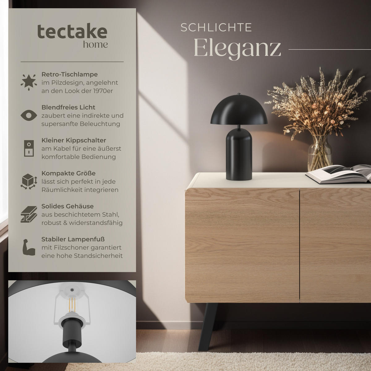 RETRO-TISCHLAMPE Altea,25 x 37 cm,schwarz - Schwarz, Metall (25/25/37cm) - tectake