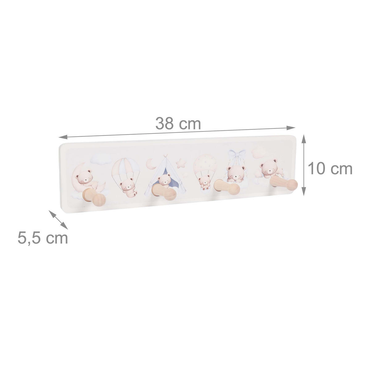 CUIER Multicolor copii 4-cârlige 10x38 cm - gri albastru/multicolor, compozit lemnos/lemn (38/10/5.5cm) - Relaxdays