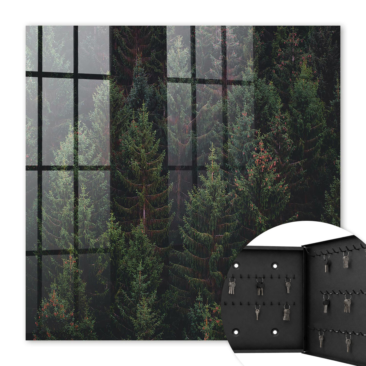SCHLÜSSELBOX Schwarz 30x30 cm- Türöffnung nach rechts - Grüner Wald - Grün, Metall (30/30/5cm) - TULUP