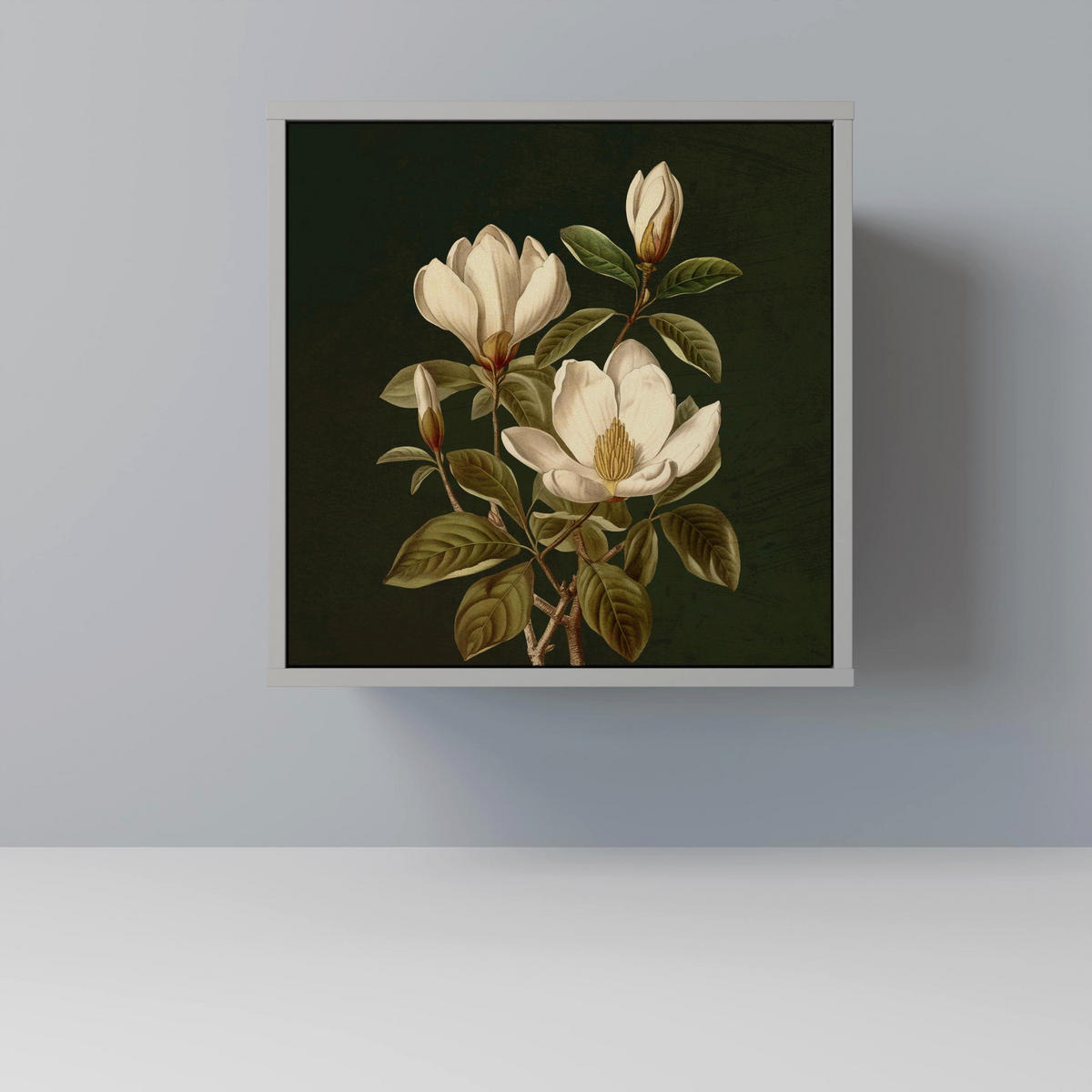 SIDEBOARD FLORAL NOIR, Grau, 57,5x42x67,5 cm, Schwarze Metall-Rahmenfüße - Multicolor/Schwarz, Holzwerkstoff/Metall (57.5/67.5/42cm) - SpaceRebels