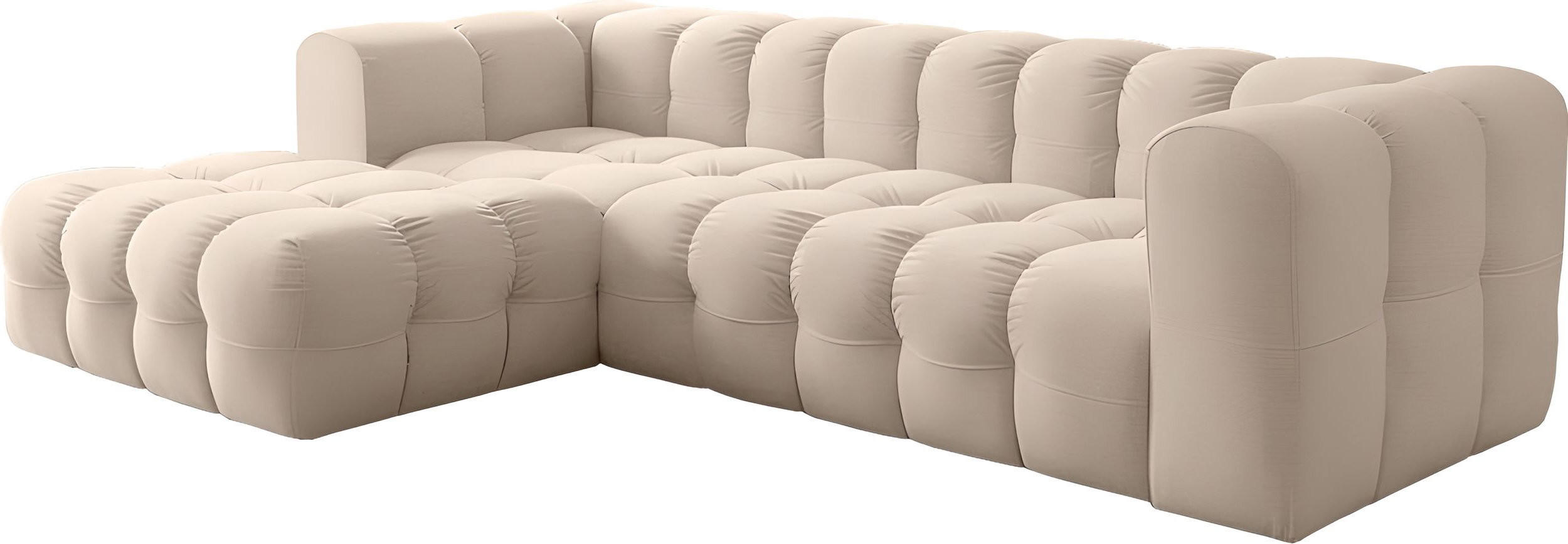ECKSOFA Mochi L-Form 5-Sitzer Links, Samt, Beige 290/75/193 cm - Ecru/Beige, Kunststoff/Textil (290/193cm) - WFL GROUP