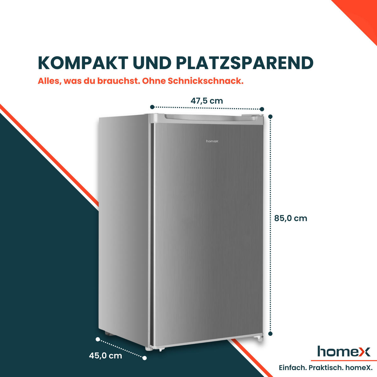 GEFRIERSCHRANK klein - 60L Nutzinhalt, 4-Sterne Gefrieren, kompakt, freistehend, silber - Silberfarben, Kunststoff/Metall (47.5/85/45cm) - homeX