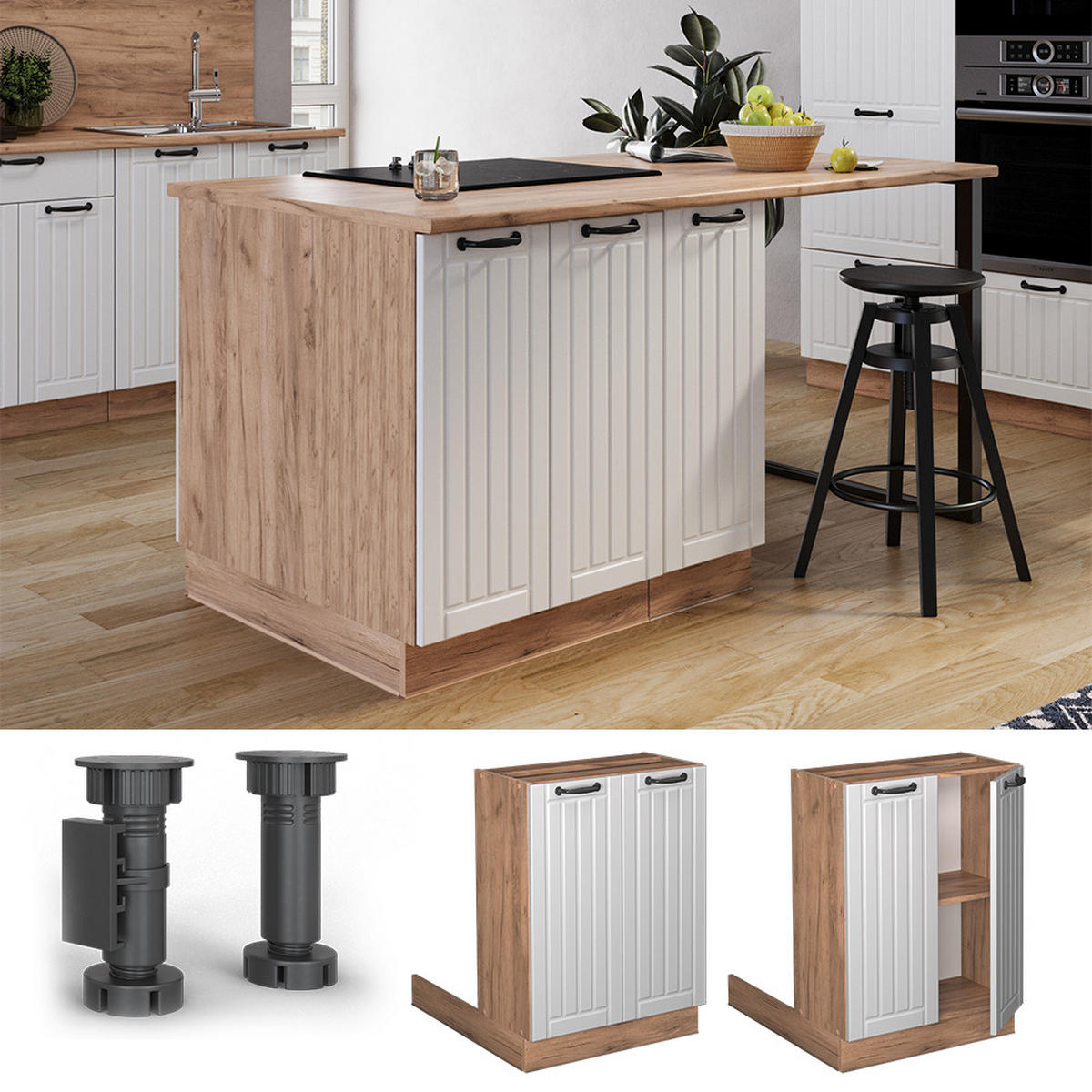 KUCHYŇSKÝ OSTROV Fame-Line Bílý venkovský dům - bílá/medově dubová, kompozitní dřevo (60/82/30cm) - Vicco