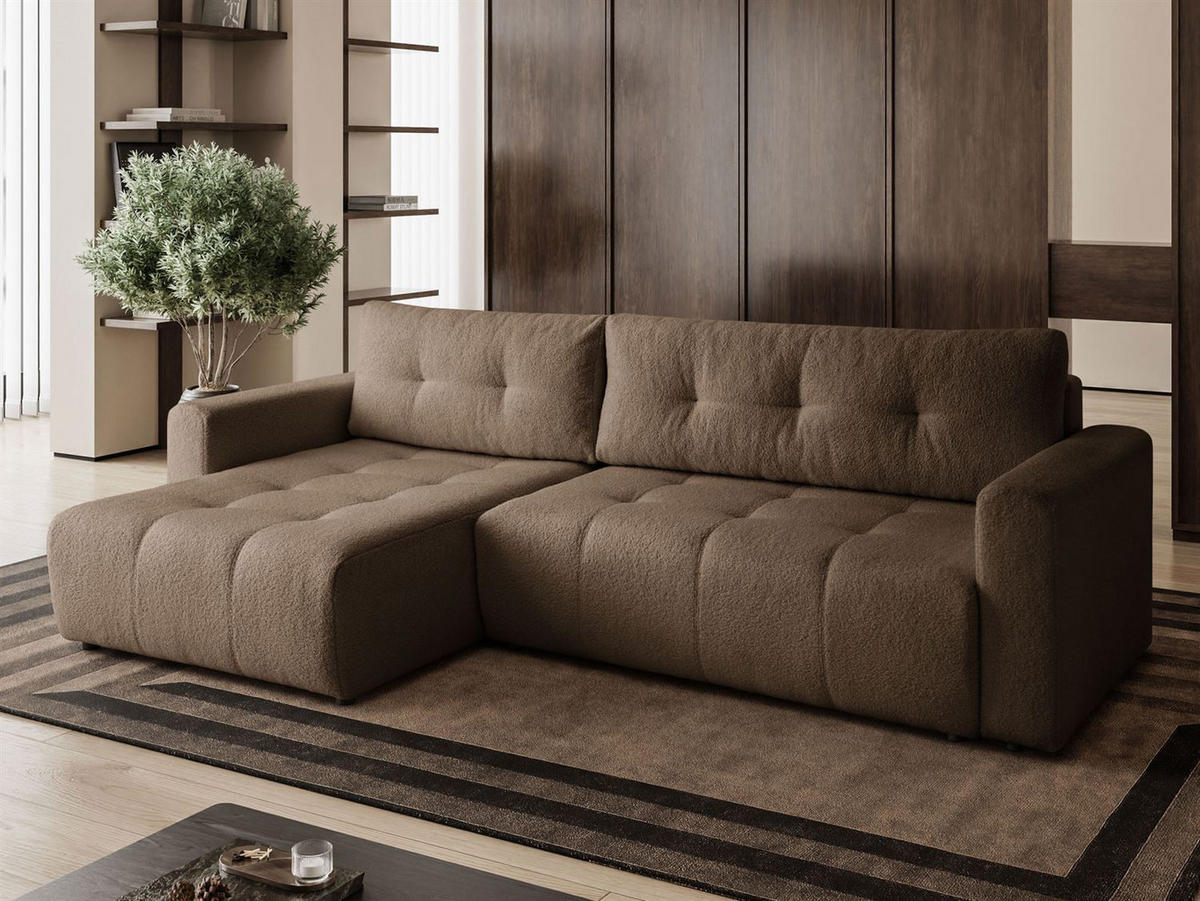 ECKSOFA Viola in L-Form, braun, Lammfelloptik, 261 x 143 cm mit Schlaffunktion und Bettkasten - Braun, Textil (261/143cm) - Margaret Hadas24