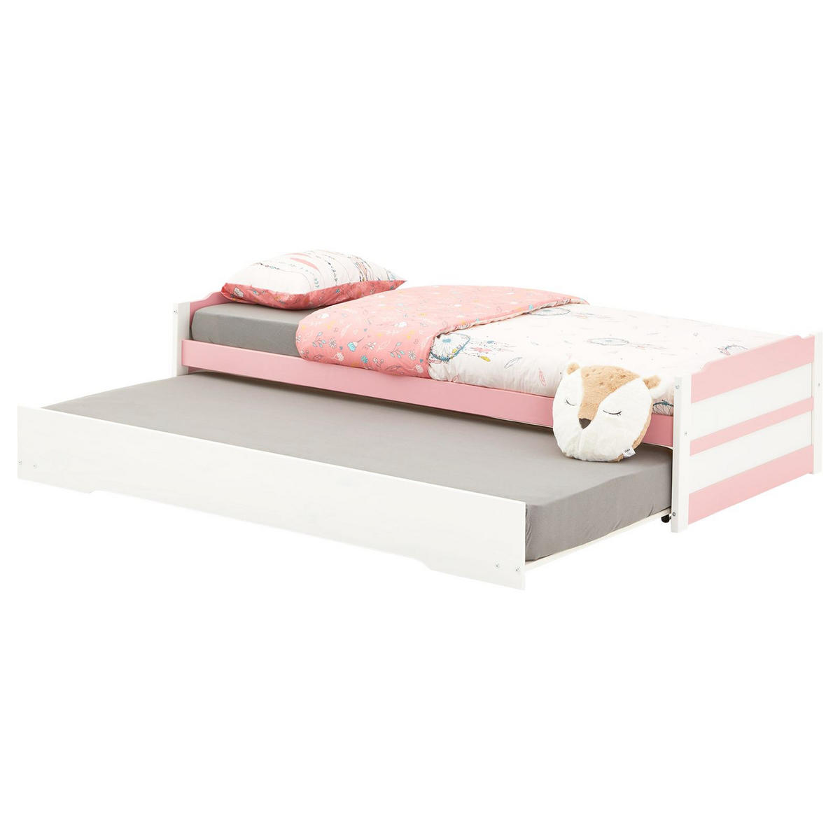 TANDEMBETT LORENA 90X190 CM - Weiß/Rosa, Holz (99/48/195cm) - IDIMEX