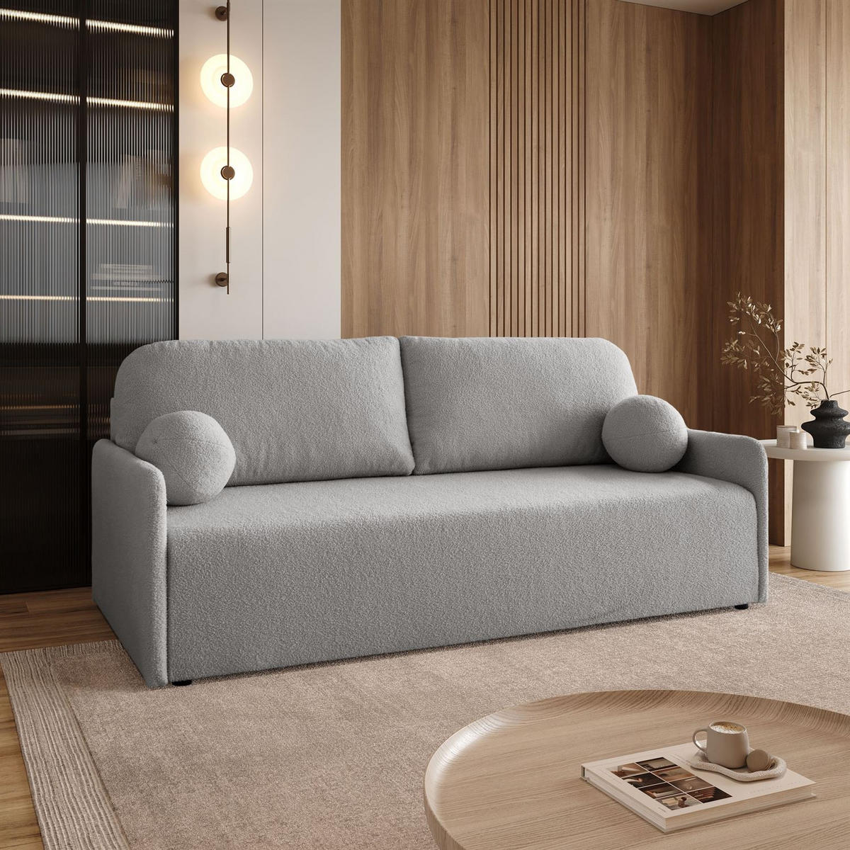 Schlafsofa CUDDLE mit Schlaffunktion und Bettkasten, Quelle 83 - Hellgrau, Textil (207/90/90cm) - Lookway