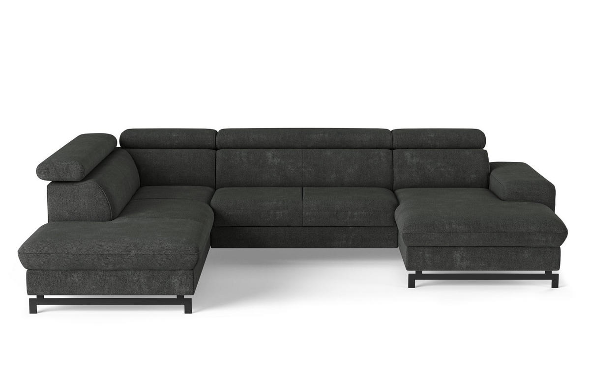 WOHNLANDSCHAFT mit Schlaffunktion und Bettkasten, Orlando-Stoff - Dunkelgrau/Schwarz, Kunststoff/Textil (328/81/215cm) - Cotta