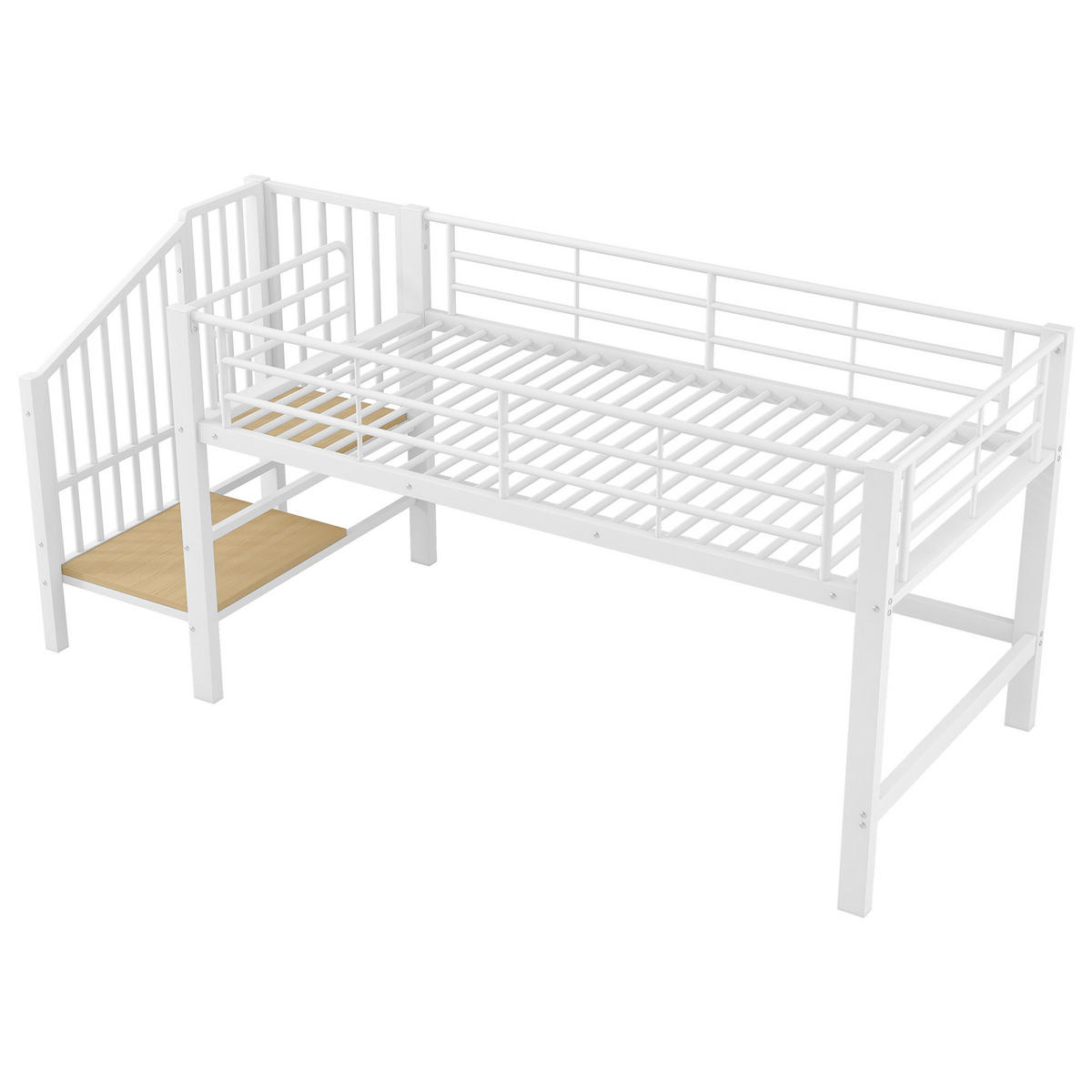 HOCHBETT 90/200 cm in Weiß mit Stauraumtreppe - Weiß, Holzwerkstoff/Metall (90/200cm) - WISHDOR
